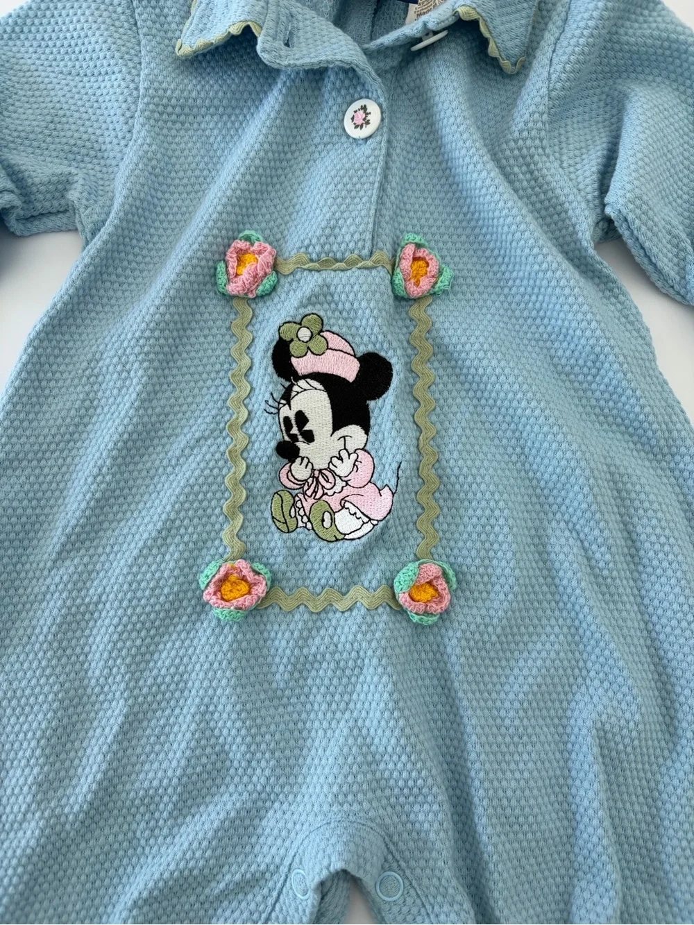 Vintage Rare 2000s Mickey & Co Blue Thermal Knit Romper Millennium Minnie 6-9 Mo